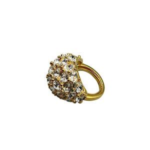KJL Rhinestones Ring Size 6.5 Domed Gold Tone Clear Rhinestones Sparkly Ring
